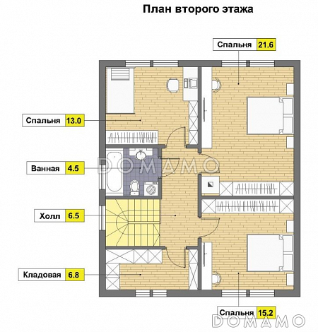 Проект дома 8 на 10 из пеноблоков с мансардой / План 2 этажа