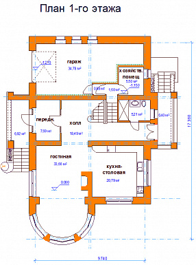 Проект коттеджа с высокой крышей / План 1 этажа