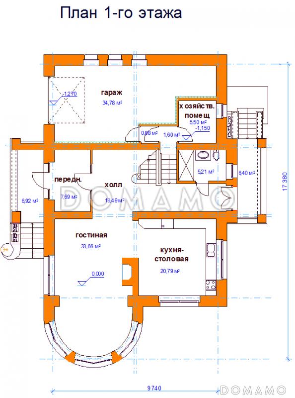 Проект коттеджа с высокой крышей / План 1 этажа