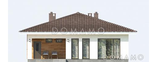 Проект одноэтажного дома из пенобетона с тремя спальнями и крытой террасой / Фасад 1