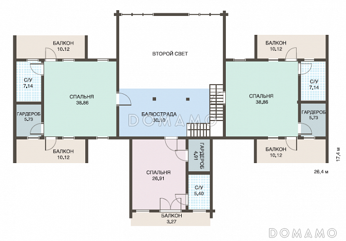 Проект дома из клееного бруса с двумя огромными террасами / План 2 этажа