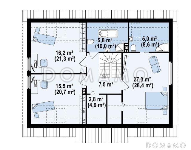 Проект классического мансардного дома из кирпича со встроенным гаражом / План мансардного этажа