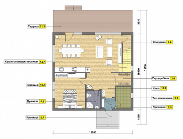 Проект дома из газобетона 10х10 с мансардой / План 1 этажа