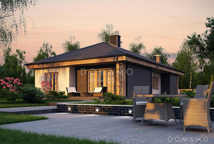 Проект стильного одноэтажного дома из газобетона с тремя спальнями 