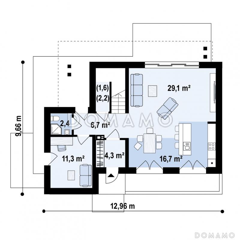 Проект загородного дома с подвалом, гаражом, кладовой, балконами / План 1 этажа