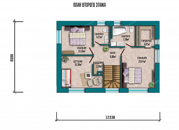 Проект двухэтажного дома с большой террасой / План 2 этажа