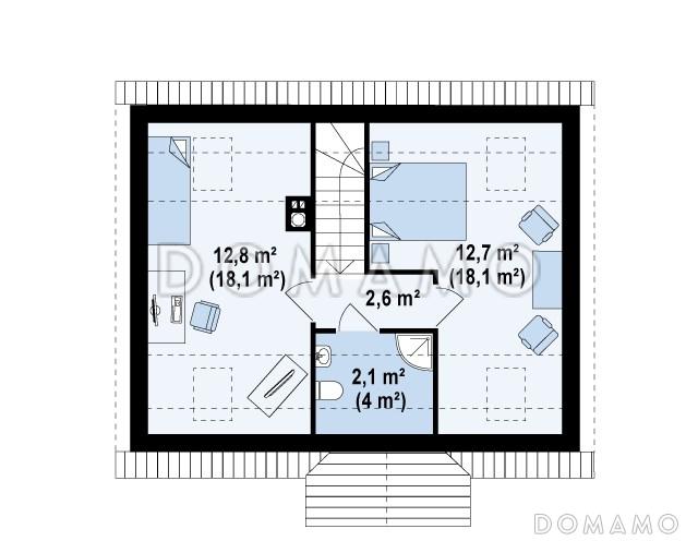 Проект одноэтажного мансардного дома из газобетона с четырьмя спальнями / План мансардного этажа