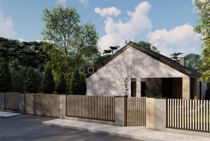 Проект одноэтажного загородного дома с просторной гостиной, кухней с кладовой,  ванной с окном, большой прихожей