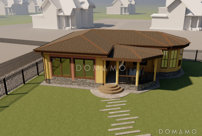 Проект бани с верандой и кухней-гостиной