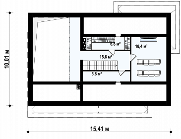 Проект дома из газобетона в стиле барнхаус с кабинетом, комнатой отдыха и увеличенной котельной / План мансардного этажа