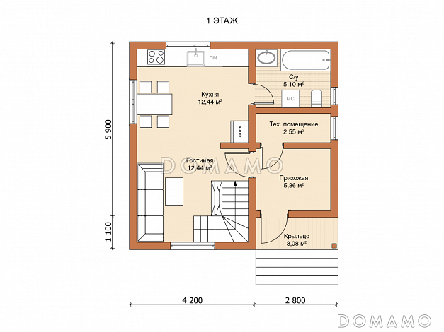 Каркасный дом "Лаэннек" / План 1 этажа