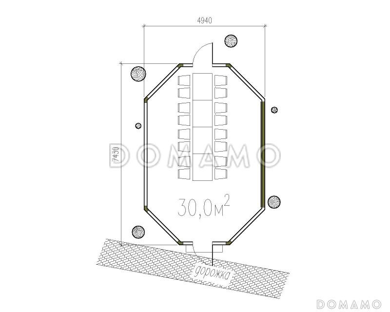 Проект небольшой остекленной беседки из кирпича / План 1 этажа