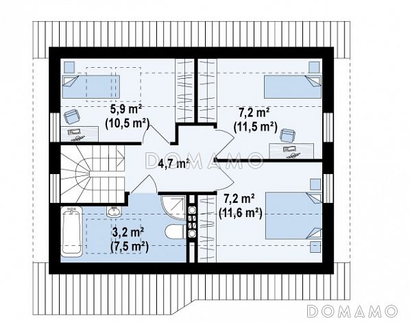 Проект небольшого мансардного дома из газобетона с четырьмя спальнями / План 4 этажа