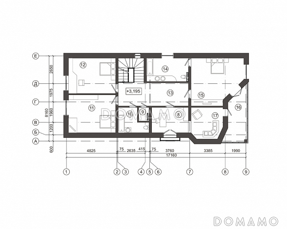 Проект дома с традиционным композиционным решением / План мансардного этажа