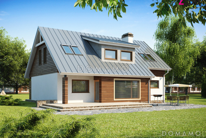 Проект одноэтажного мансардного дома из газобетона с кабинетом, тремя спальнями и гаражом