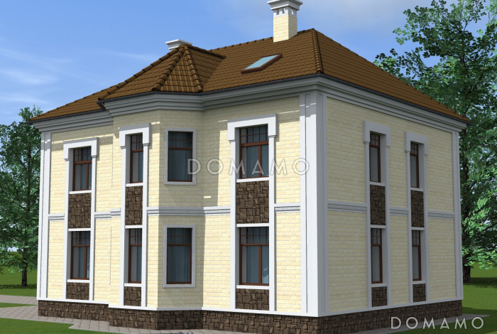 Проект двухэтажного коттеджа из СИП панелей с четырехскатной кровлей