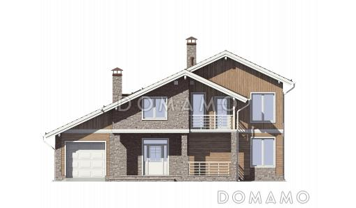 Проект загородного дома с длинным балконом / Фасад 1