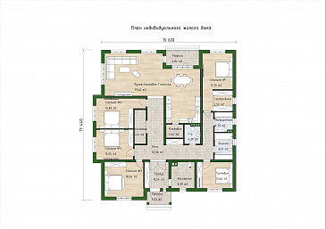 Проект дома с 4 спальнями, комнатой для гостей и просторной гостиной / План 1 этажа