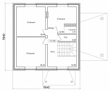 Проект компактного коттеджа с мансардным этажом и навесом под автомобиль, с наличием сауны / План мансардного этажа