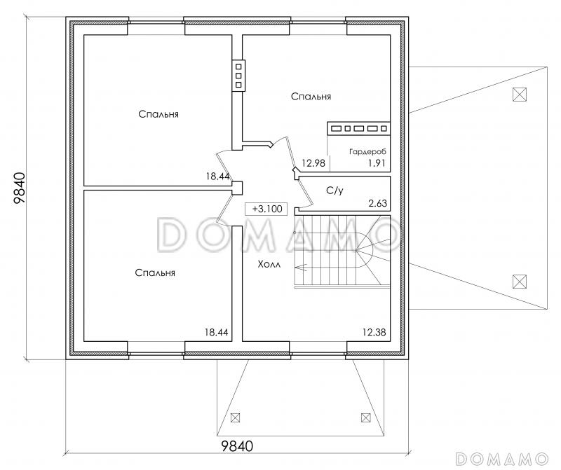 Проект компактного коттеджа с мансардным этажом и навесом под автомобиль, с наличием сауны / План мансардного этажа