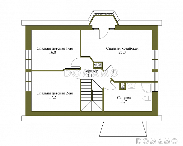 Проект каркасного коттеджа с лоджией в европейском стиле / План мансардного этажа