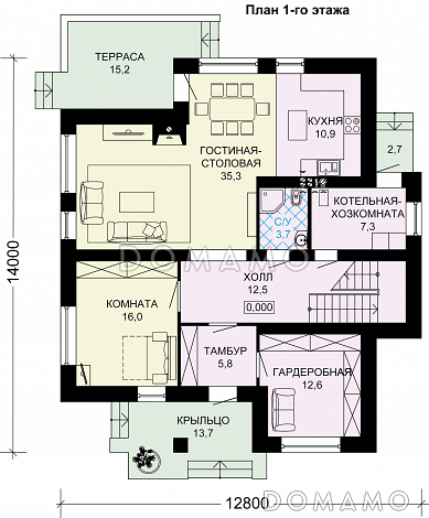 Проект двухэтажного дома из СИП панелей / План 1 этажа
