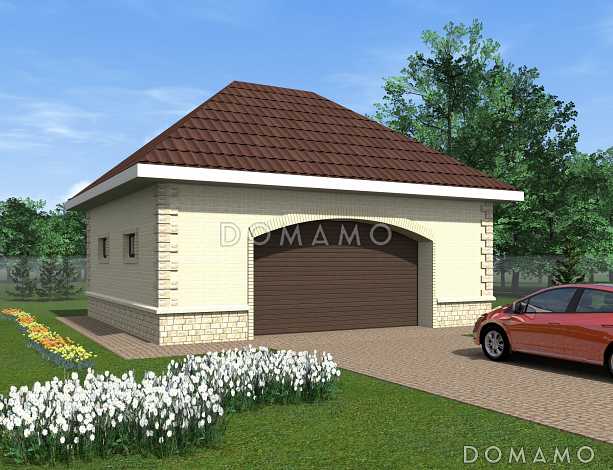 Проект одноэтажного гаража из газобетона с облицовкой из желтого кирпича