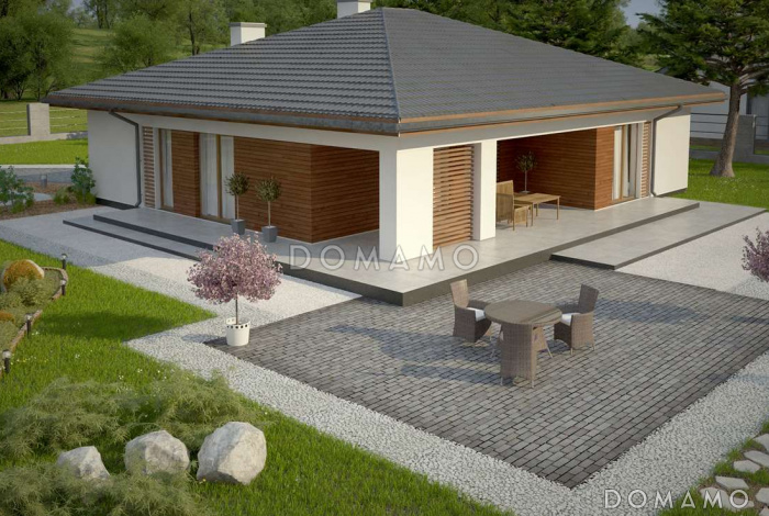 Проект одноэтажного дома из кирпича с тремя спальнями и кабинетом