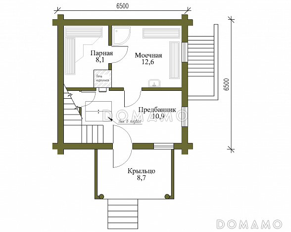 Проект бани с мансардой и подвалом / План 1 этажа