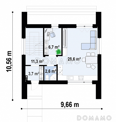 Проект дома с подземным гаражом, кабинетом, светлой дневной зоной, спальнями на втором этаже с гардеробными / План 1 этажа