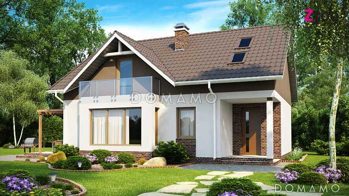 Проект одноэтажного мансардного дома из газобетона с кабинетом на первом этаже