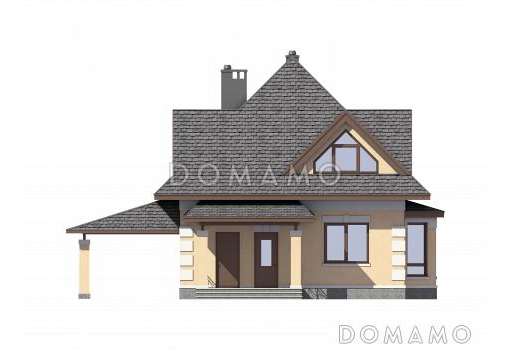 Проект дома из газобетона с многощипцовой крышей и навесом для авто / Фасад 2