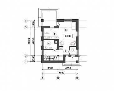 Проект современного дома c французскими балконами / План 1 этажа