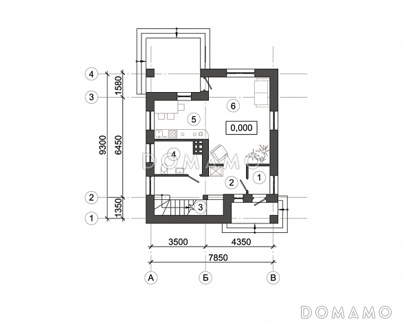 Проект современного дома c французскими балконами / План 1 этажа