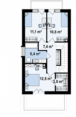 Проект компактного двухэтажного дома из газобетона современного дизайна с гаражом / План 2 этажа