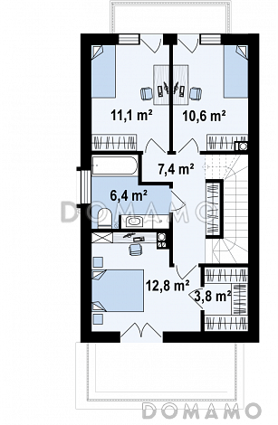 Проект компактного двухэтажного дома из газобетона современного дизайна с гаражом / План 2 этажа