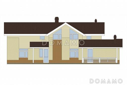 Проект каркасного дома с просторным холлом на мансардном этаже / Фасад 1