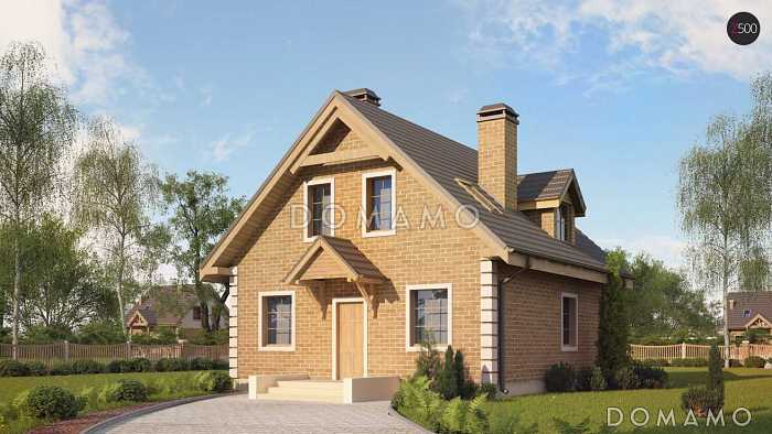 Проект одноэтажного дома из газобетона с отделкой из кирпича с мансардой и просторной гостиной