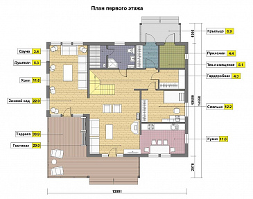 Проект каркасного дома с сауной на первом этаже / План 1 этажа
