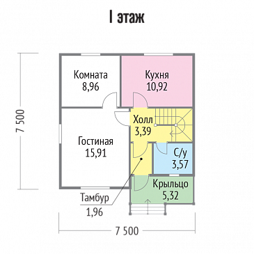 Проект практичного дома с тремя спальнями на втором этаже / План 1 этажа