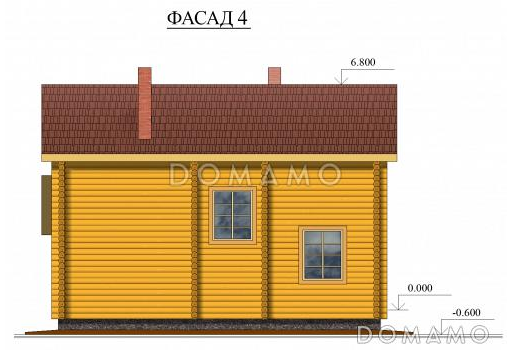 Проект компактного одноэтажного дома из оцилиндрованного бревна с мансардой / Фасад 4