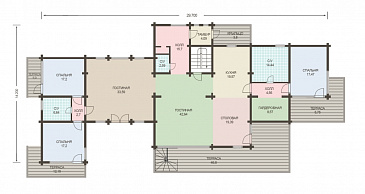 Проект дома из клееного бруса с необычной планировкой / План 1 этажа
