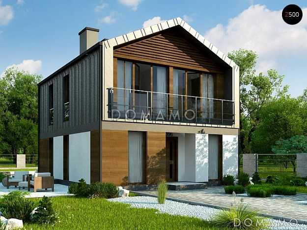 Проект компактного двухэтажного дома в стиле барнхаус с тремя спальнями, кабинетом и большой лоджией