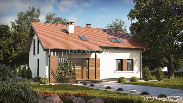 Проект одноэтажного мансардного дома из газобетона с кабинетом, гостевой спальней и хозяйственным помещением на первом этаже