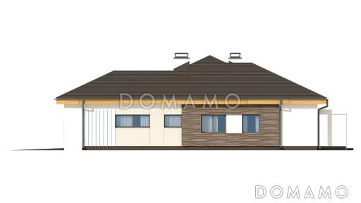 Проект современного одноэтажного дома из газобетона с тремя спальнями и большим фронтальным гаражом / Фасад 2