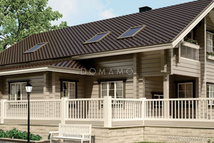 Проект дома из клееного бруса с тремя террасами