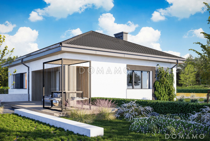 Проект компактного дома из газобетона с 3 спальнями, просторной гостиной и открытой террасой