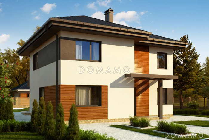 Проект современного двухэтажного дома из газобетона с пятью комнатами и балконом