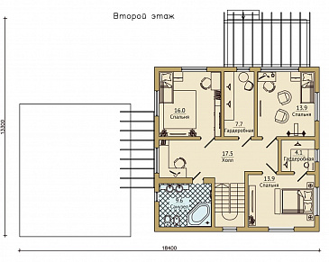 Проект каркасного дома с хозяйственной пристройкой и навесом на две машины / План 2 этажа