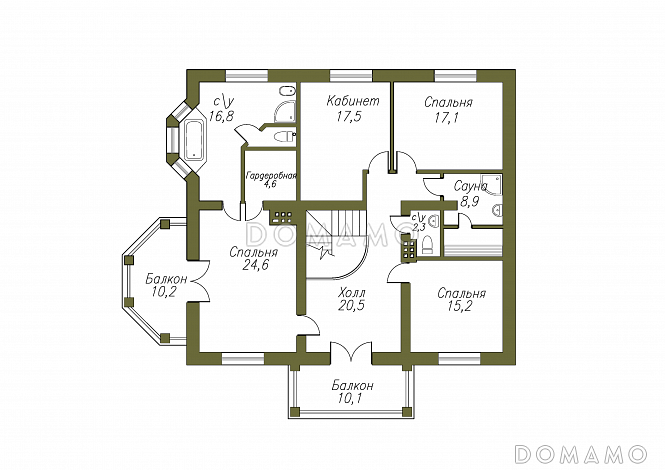 Проект солидного двухэтажного коттеджа с гаражом / План 2 этажа